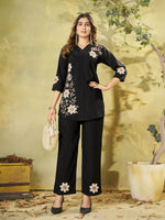 Premium Black Embroidered Heavy Rayon Co-ord Set with Pockets