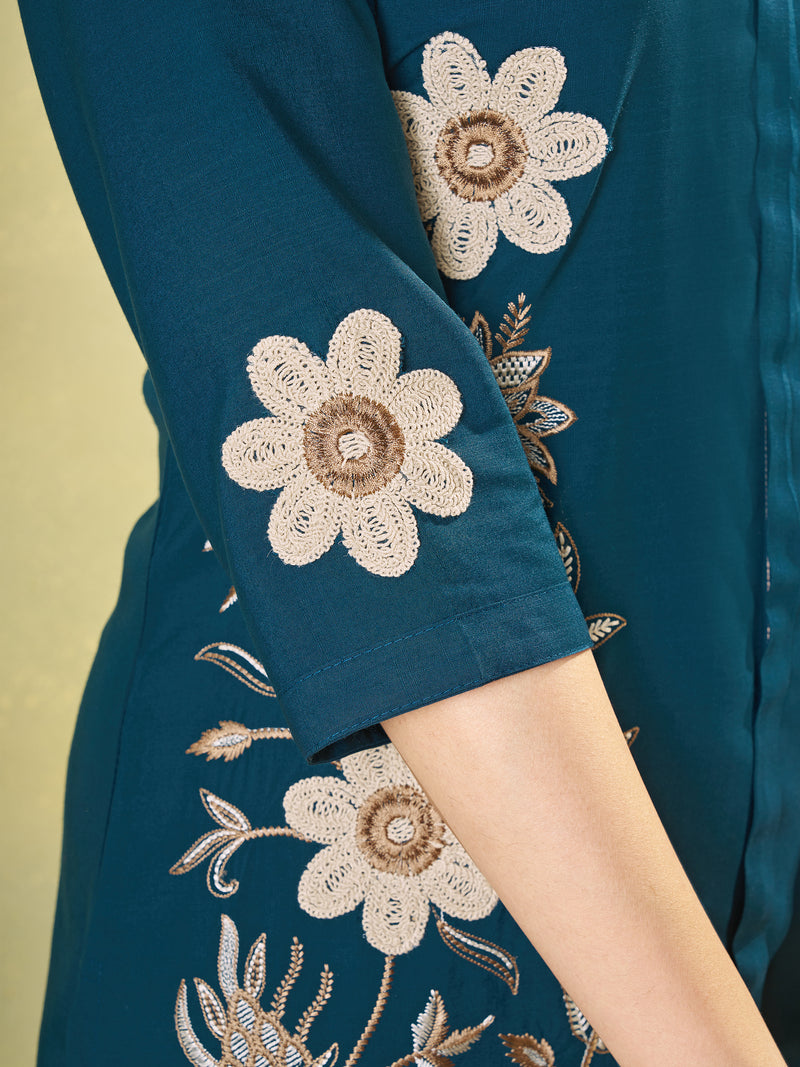 Premium Morpich Blue Embroidered Heavy Rayon Co-ord Set