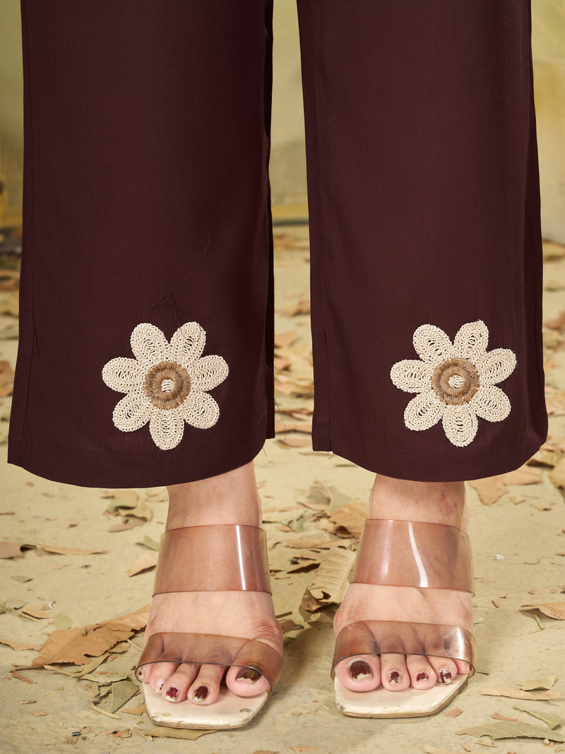 Premium Brown Embroidered Heavy Rayon Co-ord Set