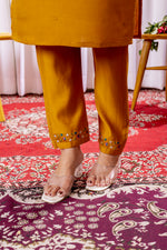 Mustard Yellow Embroidered Viscose Silk Suit Set with Printed Chanderi Dupatta