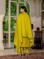 Mustard Yellow Embroidered Marina Silk Suit Set with Maslin Dupatta