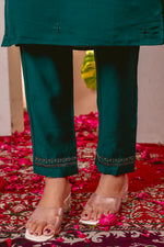 Forest Green Embroidered Marina Viscose Silk Suit Set with Floral Chanderi Dupatta