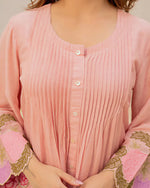 Elegant Peach Floral Embroidered Mul Chanderi Co-ord Set
