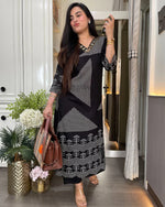 JOYA Premium Black Cotton Geometric Print Kurti & Pant Set