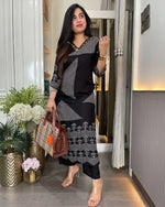 JOYA Premium Black Cotton Geometric Print Kurti & Pant Set