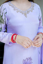 Lavender Lotus Embroidered Chinon Silk Suit Set with Dupatta