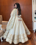 Off-White Premium Silk Anarkali Suit Set with Heavy Gold Border