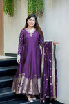 Deep Purple Premium Banarasi Anarkali Suit Set with Handwork & Zari Flare