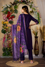 Purple Embroidered Roman Silk Suit Set with Printed Chanderi Dupatta