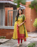 Mustard Yellow Cotton Silk Suit Set with Contrast Woven Borders