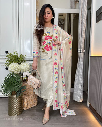 Rita Floral Printed Muslin Suit Set with Dupatta