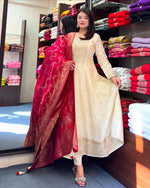 Jashn-E-Bahaaraa Golden Zari Banana Silk Anarkali Suit with Banarasi Dupatta