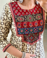 Premium Ajrakh Print Muslin Suit Set with Khatli Mirror Work & Mul Cotton Dupatta