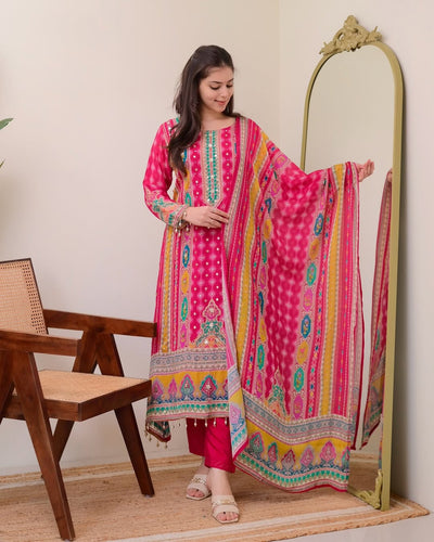 Premium Printed Pure Chinon Peplum Kurti & Palazzo Set
