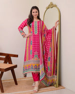 Premium Printed Pure Chinon Peplum Kurti & Palazzo Set