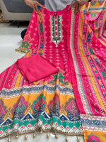 Premium Printed Pure Chinon Peplum Kurti & Palazzo Set