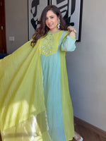 Premium Mint Green & Yellow Mul Chanderi Suit Set with Banarasi Dupatta