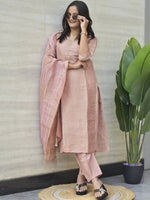 Premium Blush Pink Pure Banarasi Zari Jacquard Suit Set