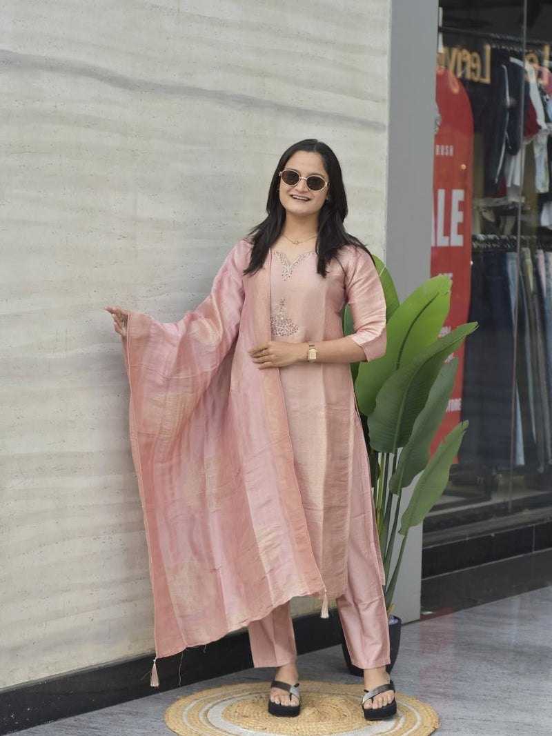 Premium Blush Pink Pure Banarasi Zari Jacquard Suit Set