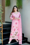 Baby Pink Lotus Embroidered Silk Blend Suit Set with Dupatta