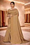 Dark Chikoo Solid Art Silk Saree with Matching Blouse