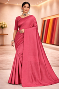 Gaajri Pink Solid Banarasi Silk Saree with Matching Unstitched