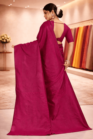 Deep Cherry Solid Art Silk Saree with Matching Blouse
