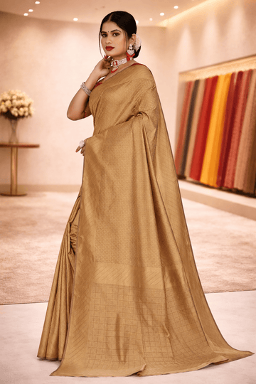 Dark Chikoo Solid Art Silk Saree with Matching Blouse