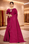 Deep Cherry Solid Art Silk Saree with Matching Blouse