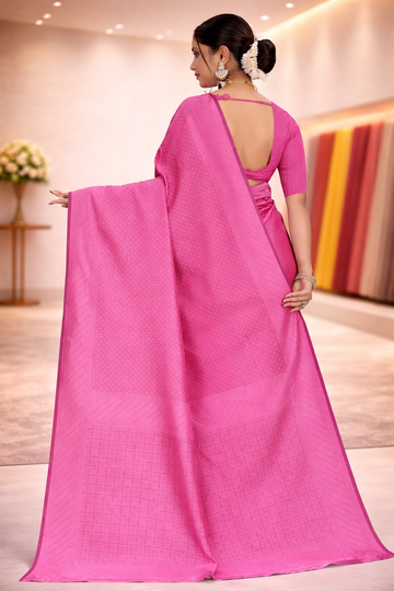 Gulabi Pink Solid Art Silk Saree with Matching Blouse