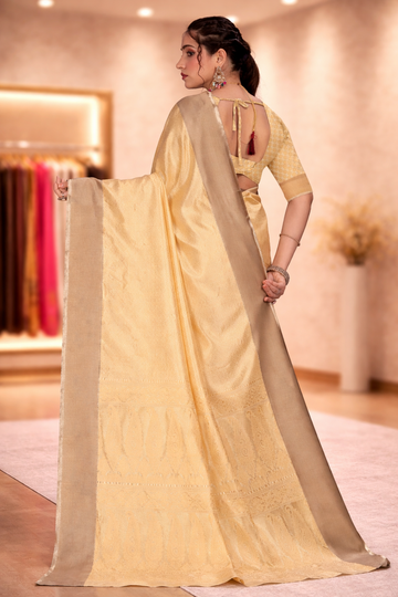 Light Chikoo Woven Jacquard Silk Saree with Matching Blouse