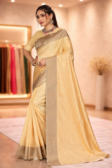 Light Chikoo Woven Jacquard Silk Saree with Matching Blouse