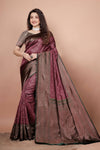Maroon and Green Woven Jacquard Silk Saree with Matching Blouse