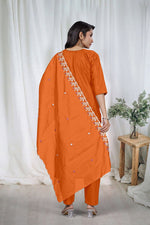 Premium Orange Embroidered Vertical Cotton Suit Set with Scalloped Dupatta