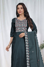 Premium Dark Green Embroidered Vertical Cotton Suit Set with Scalloped Dupatta
