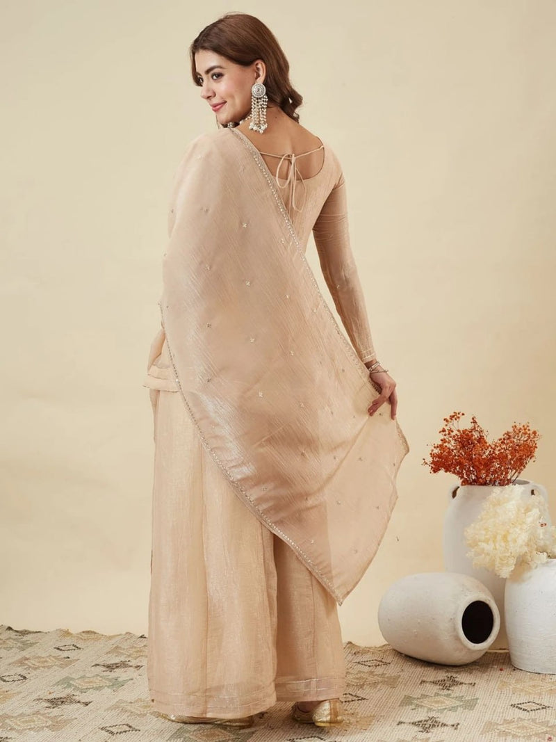 Premium Embroidered Crunchy Silk Short Kurti & Palazzo Set