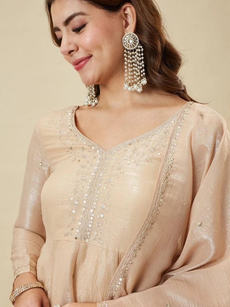 Premium Embroidered Crunchy Silk Short Kurti & Palazzo Set