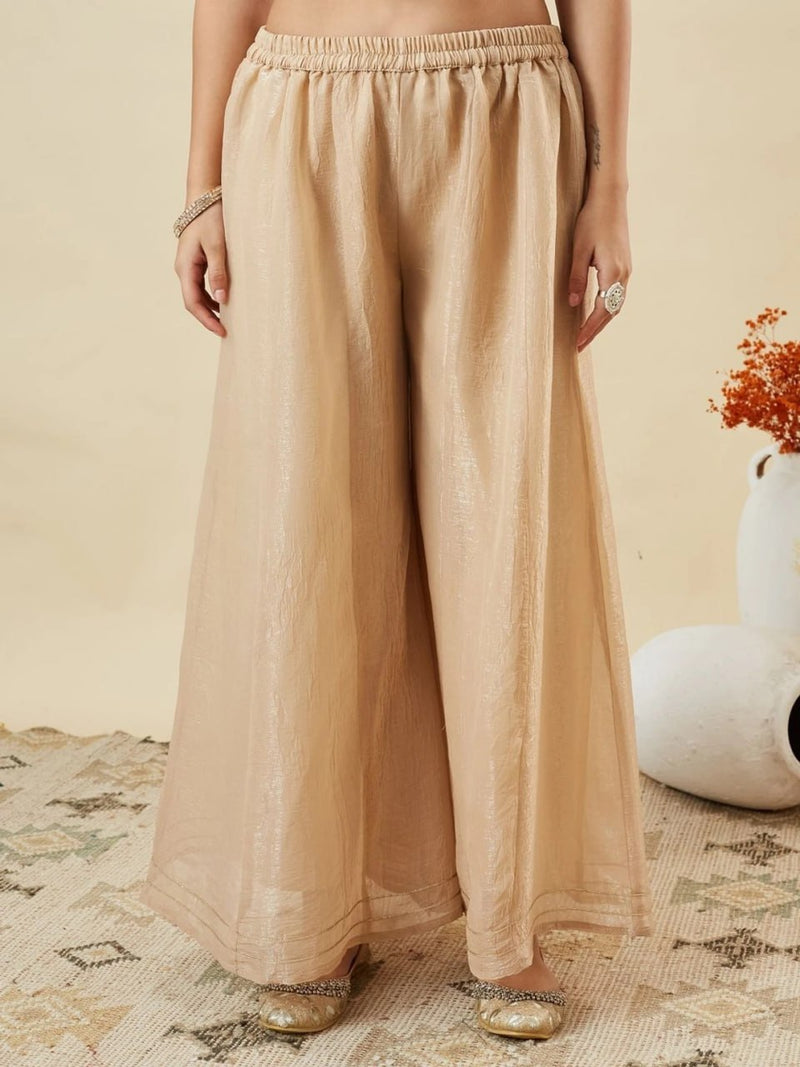 Premium Embroidered Crunchy Silk Short Kurti & Palazzo Set