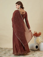 Premium Brown Embroidered Crunchy Silk Peplum Kurti & Palazzo Set