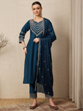 Premium Purple Embroidered Roman Silk Suit Set with Scalloped Dupatta
