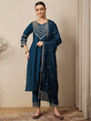 Premium Purple Embroidered Roman Silk Suit Set with Scalloped Dupatta