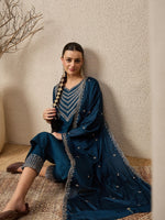 Premium Purple Embroidered Roman Silk Suit Set with Scalloped Dupatta