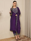 Premium Embroidered Roman Silk Suit Set with Scalloped Dupatta