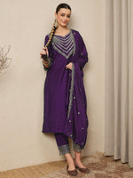 Premium Embroidered Roman Silk Suit Set with Scalloped Dupatta