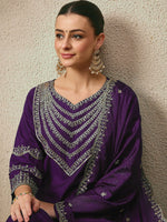 Premium Embroidered Roman Silk Suit Set with Scalloped Dupatta