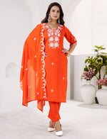Premium Teal Blue Embroidered Roman Silk Suit Set with Chanderi Dupatta