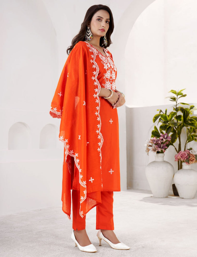 Premium Teal Blue Embroidered Roman Silk Suit Set with Chanderi Dupatta