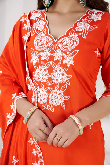 Premium Teal Blue Embroidered Roman Silk Suit Set with Chanderi Dupatta