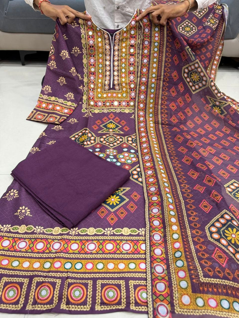 Designer Pure Burbary Silk Embroidered Suit Set with Chanderi Dupatta