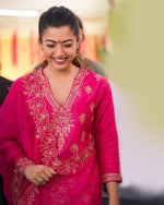 Premium Pink Berry Silk Heavy Embroidered Suit Set with Dupatta